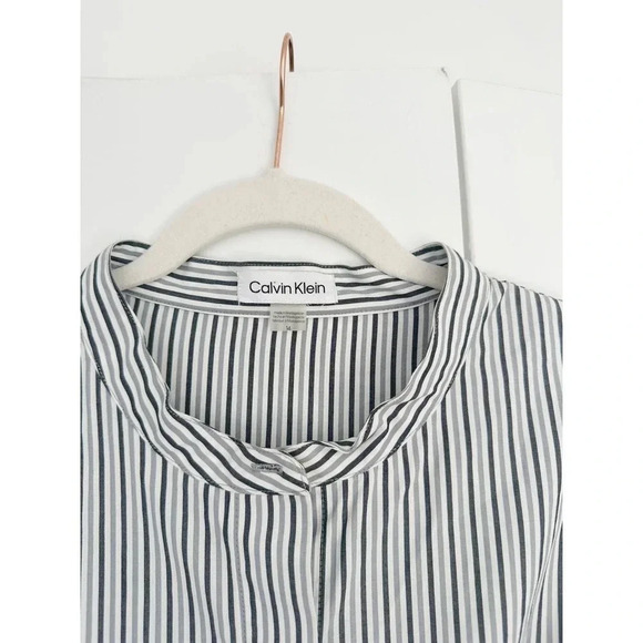 Calvin Klein Striped Shirt Dress 100% Cotton White and Gray Size 14 - Picture 7 of 12